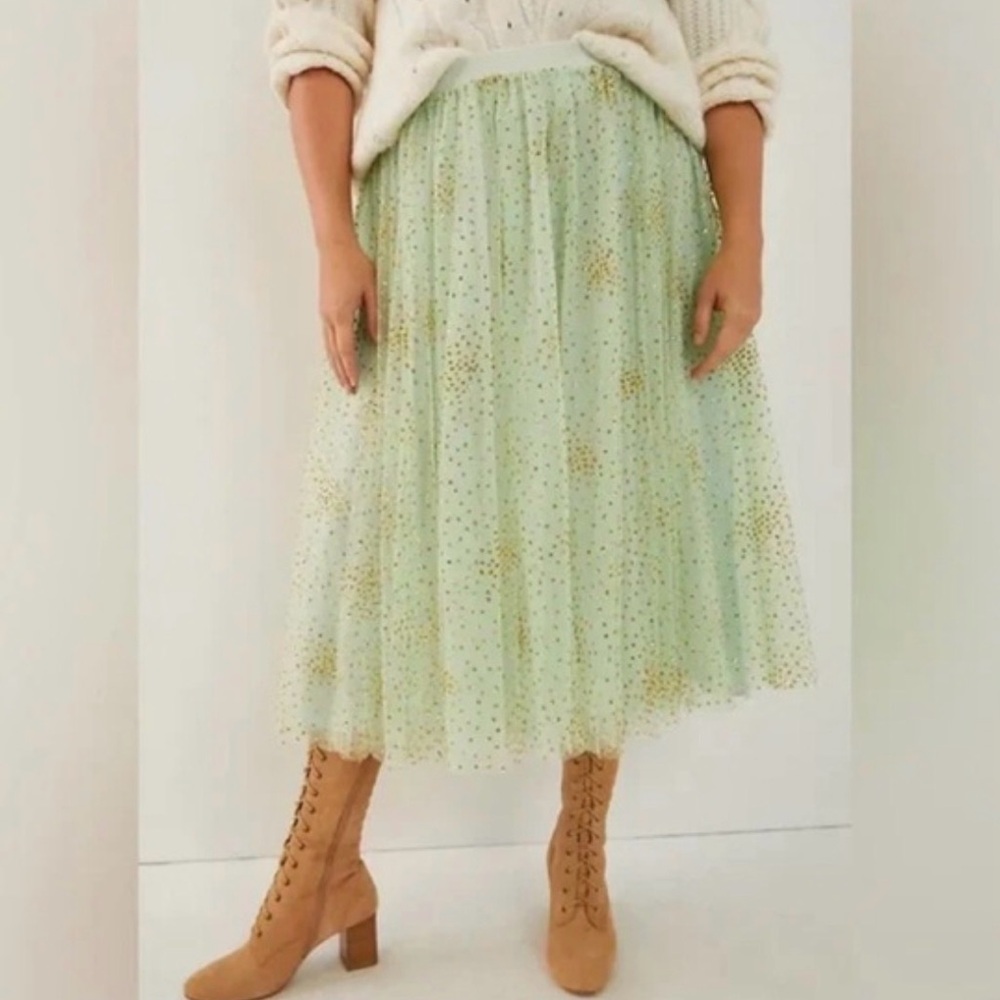 Anthropologie Sydney shimmer Mint and Gold A-Line Skirt